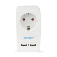 Фото товара - Адаптер-фильтр Smartbuy, 1 гнездо с заземлением 16A, 2 USB 2.1 A (SBE-16-A05-USB)
