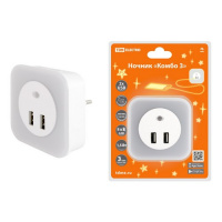 Фото товара - Ночник "Комбо 3", 8LED, 80 лм, дат. освещ., 2 хUSB 2,1 А, 220 В, TDM